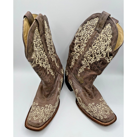 Corral Women's Crater Bone Embroidery Brown Square Toe Boots A2663 9M Wedding - Picture 4 of 16